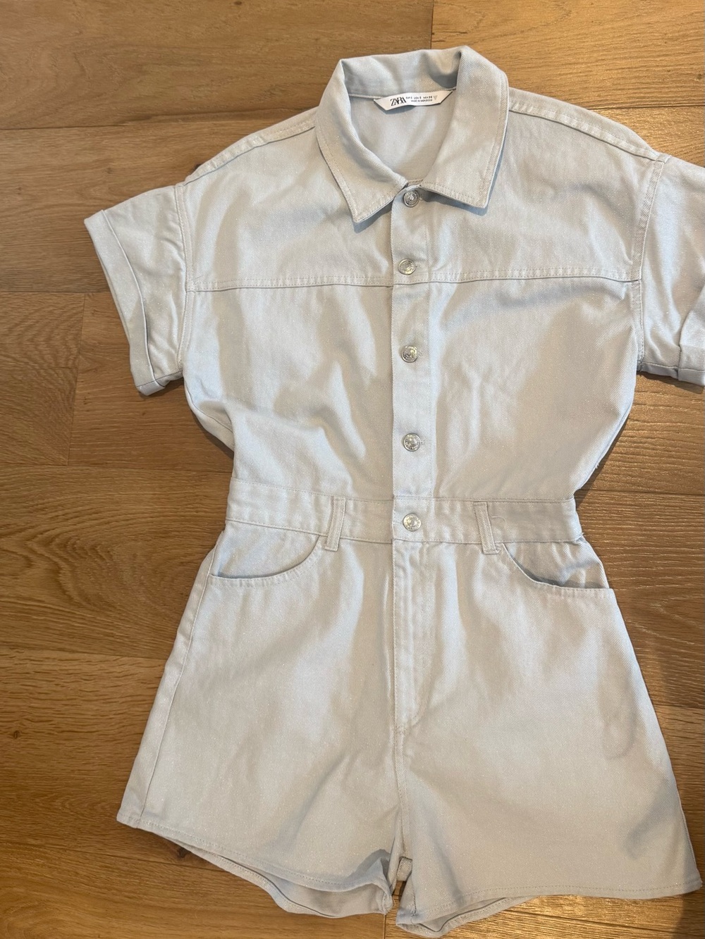 Zara Denim Cotton Shimmer Short Romper Jumpsuit  Size S